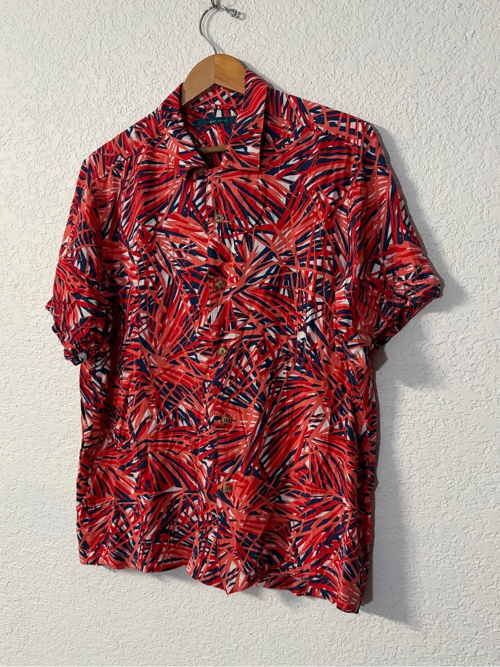 Perry Ellis Red Tropical Print Short-Sleeve Camp Button-Down Shirt